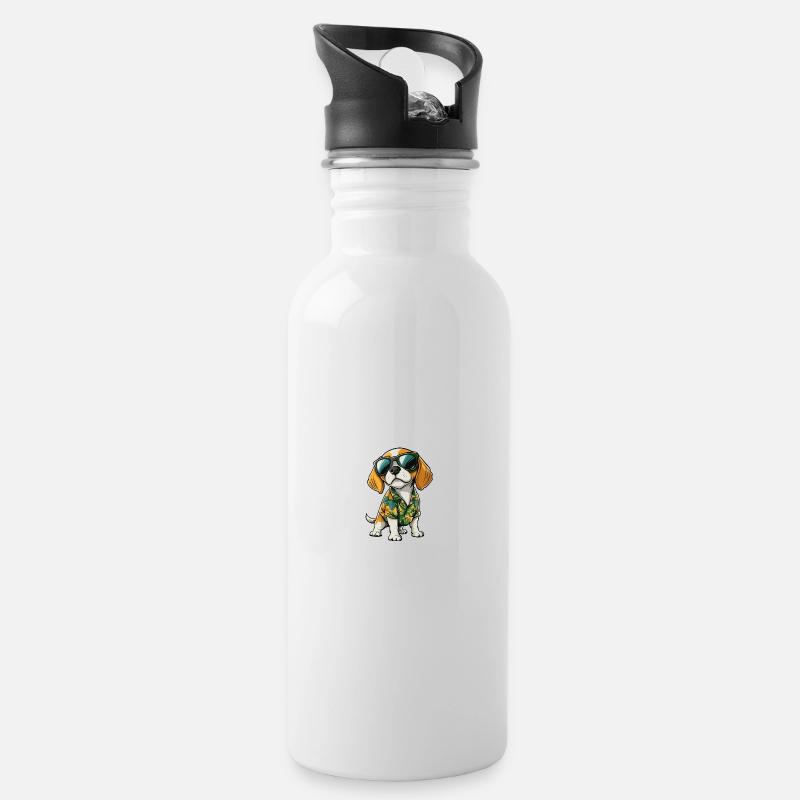 Beagle Hund Cool Sommer - Trinkflasche mit integriertem Trinkhalm - Weiß