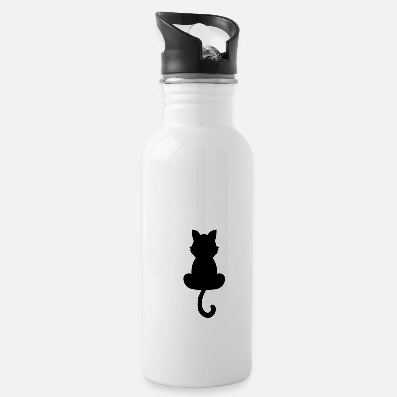 Katze - Trinkflasche mit integriertem Trinkhalm - Weiß