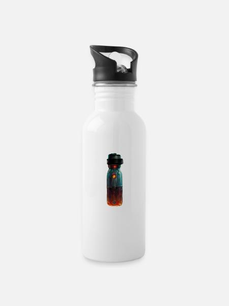 Gezeichnete Trinkflasche - Trinkflasche mit integriertem Trinkhalm - Weiß