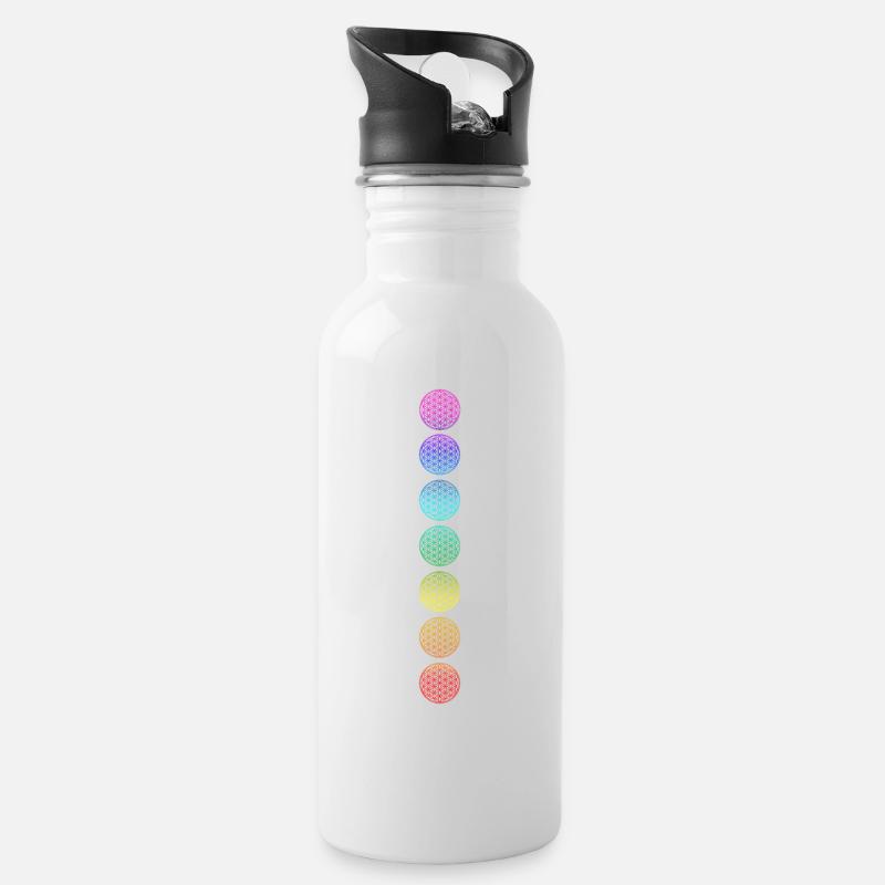 Fleur de Vie - Couleurs Chakra - Gourde avec paille intégrée - blanc