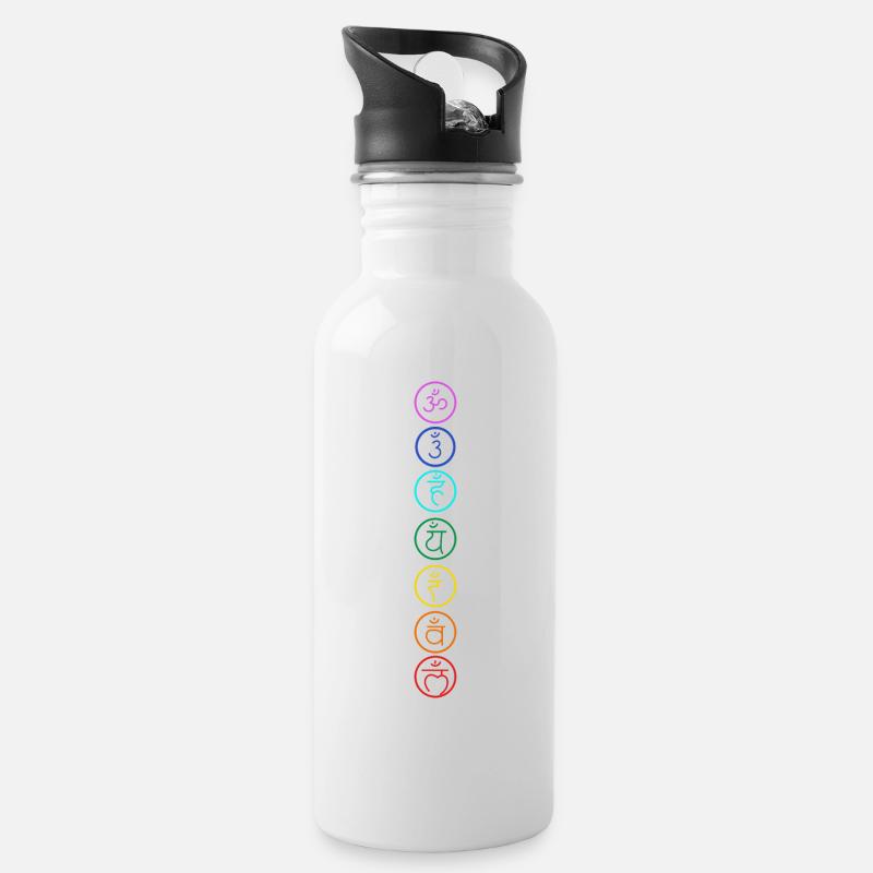 Chakra Om mantra - Trinkflasche mit integriertem Trinkhalm - Weiß