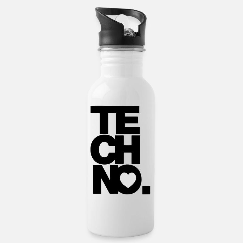 I love TECHNO - Trinkflasche mit integriertem Trinkhalm - Weiß