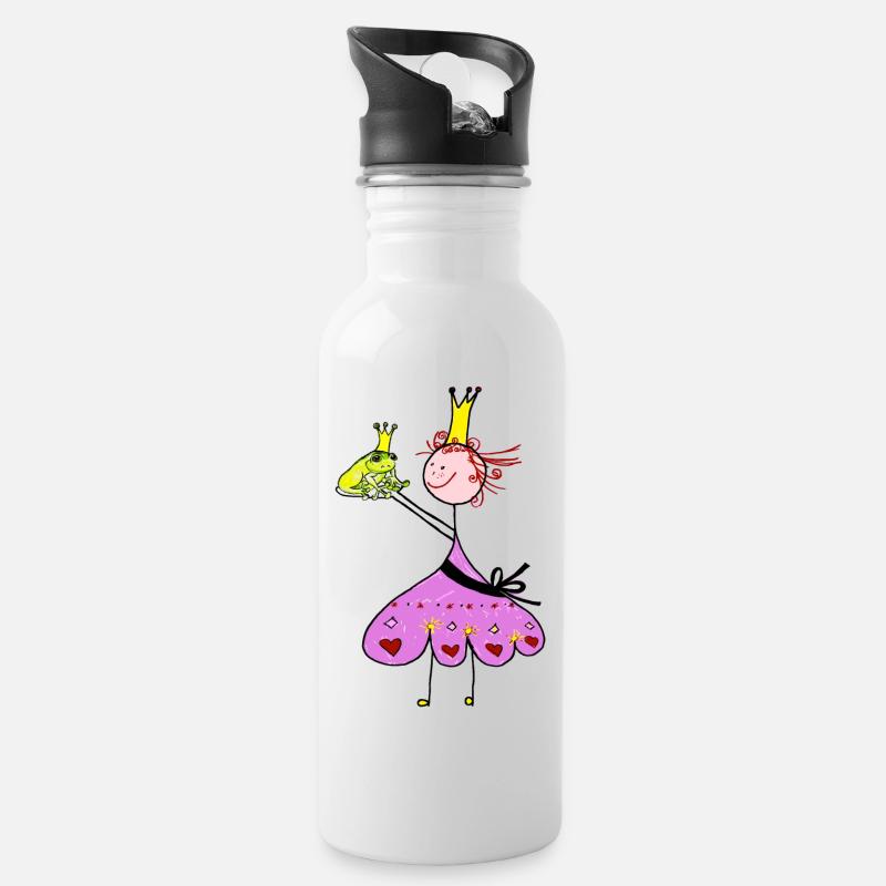 Frosch Prinzessin - Trinkflasche mit integriertem Trinkhalm - Weiß