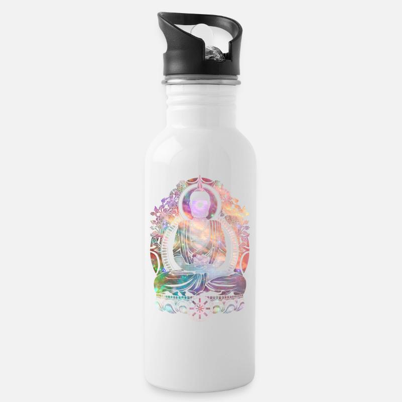 Cosmic Buddha - Trinkflasche mit integriertem Trinkhalm - Weiß