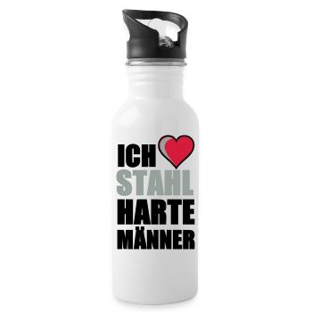 Stahlharte Männer Geschenk - Trinkflasche mit integriertem Trinkhalm - Weiß - Rechts