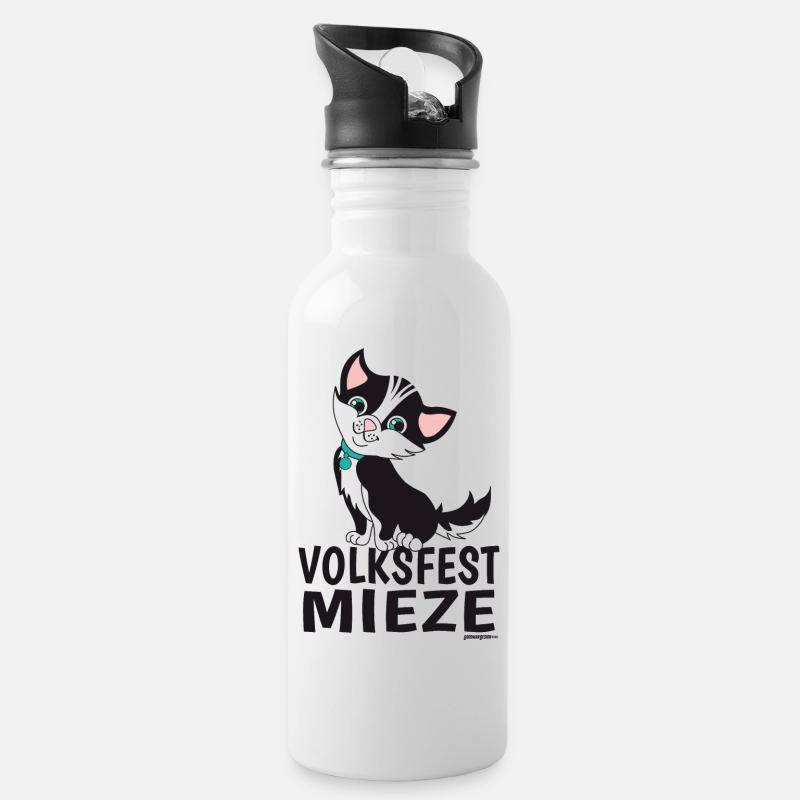 Volksfest Mieze - Trinkflasche mit integriertem Trinkhalm - Weiß