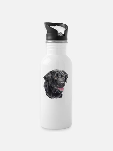 labrador retriever black P - Water bottle with straw - white