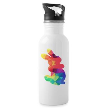 Buntes Häschen - Trinkflasche mit integriertem Trinkhalm - Weiß - Rechts