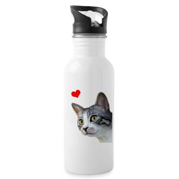 I HEART CATS Ich liebe Katzen Ein Herz für Katzen - Trinkflasche mit integriertem Trinkhalm - Weiß - Rechts