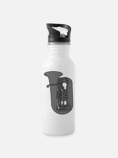 Tuba Blechblas 2 - Trinkflasche mit integriertem Trinkhalm - Weiß