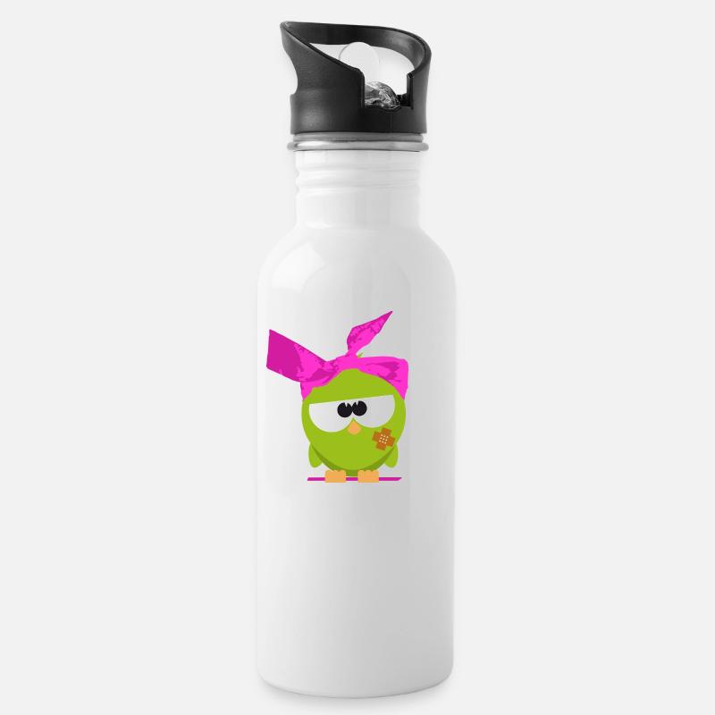 Birdie mit Kopftuch - Trinkflasche mit integriertem Trinkhalm - Weiß
