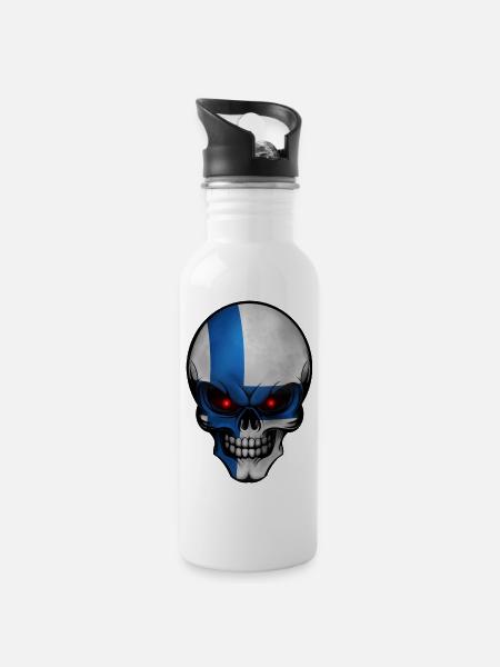 Totenkopf Finnland - Trinkflasche mit integriertem Trinkhalm - Weiß