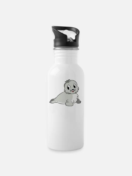 bébé phoque - Gourde avec paille intégrée - blanc