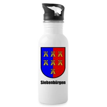 Wappen der Siebenbürger Sachsen "Siebenbürgen" - Trinkflasche mit integriertem Trinkhalm - Weiß - Rechts
