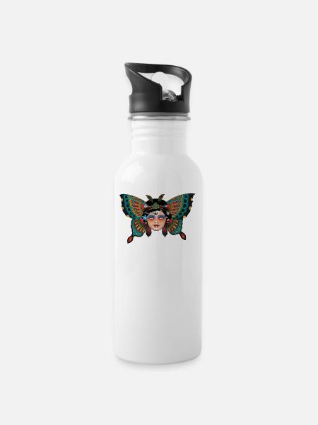 butterfly - Water bottle with straw - white