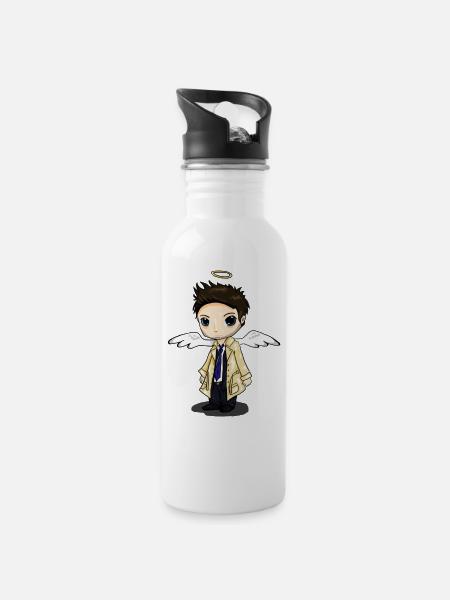 Team Castiel (dunkel) - Trinkflasche mit integriertem Trinkhalm - Weiß