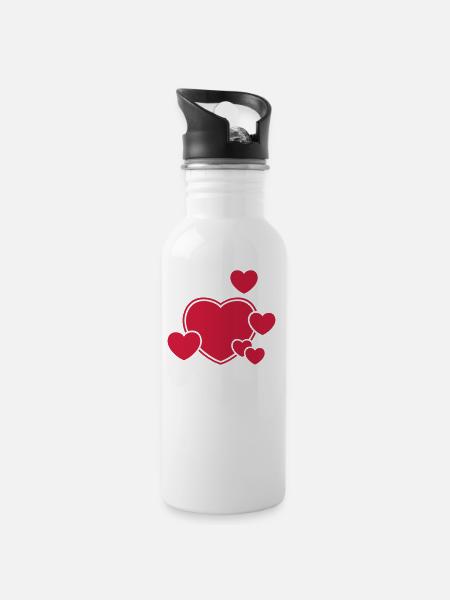 Liebe Love Herzen traumhaft glücklich Valentinstag - Trinkflasche mit integriertem Trinkhalm - Weiß