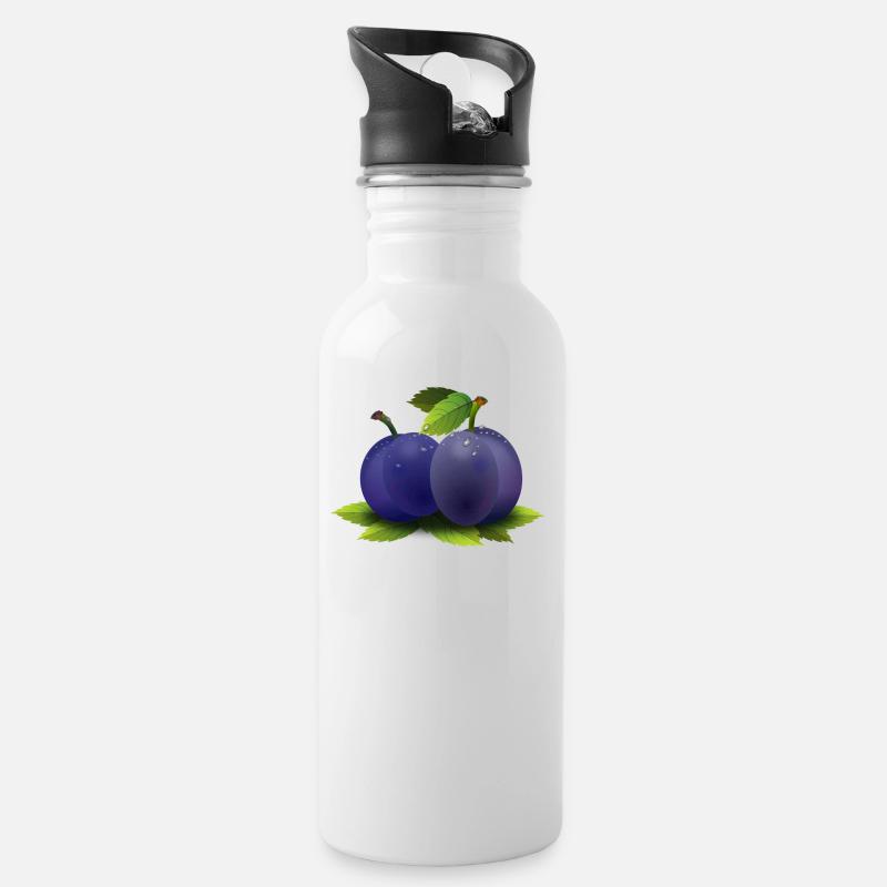 plum pflaume veggie gemuese fruits1 - Trinkflasche mit integriertem Trinkhalm - Weiß