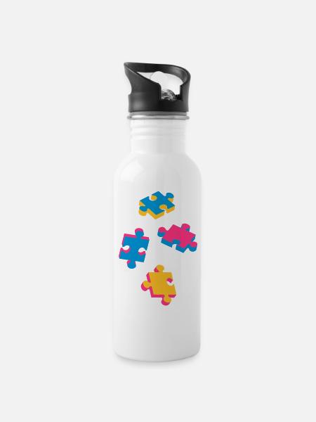 four puzzle pieces - Water bottle with straw - white