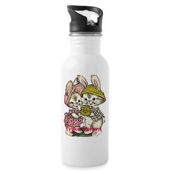 Pâques, Joyeuses Pâques, Lapin de Pâques, joyeuses fêtes de Pâques, oeufs de Pâques, - Gourde avec paille intégrée - blanc - Droite