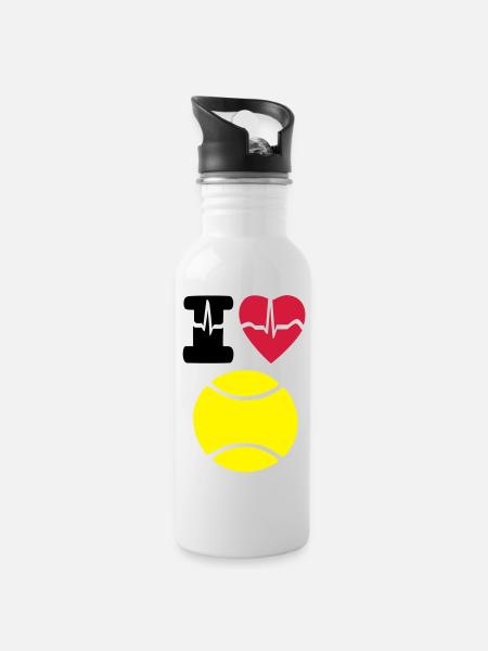 Ich Liebe Tennis - Trinkflasche mit integriertem Trinkhalm - Weiß