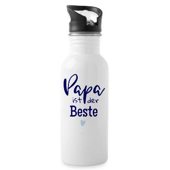 Papa ist der Beste - Trinkflasche mit integriertem Trinkhalm - Weiß - Rechts