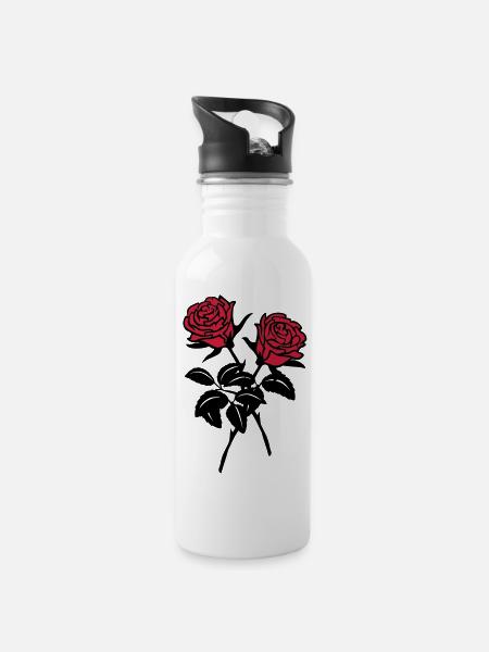 Rosen - Trinkflasche mit integriertem Trinkhalm - Weiß