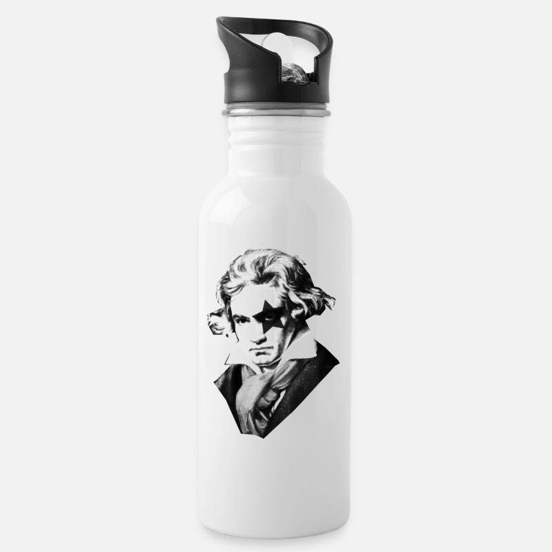 Beethoven Rock Kuss Black Metal - Trinkflasche mit integriertem Trinkhalm - Weiß