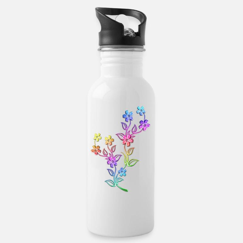 Blumen bunt bunte Blumenranke Blume - Trinkflasche mit integriertem Trinkhalm - Weiß