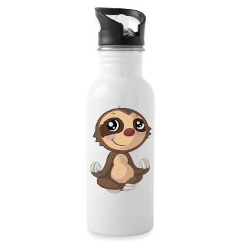 Yoga Comic Faultier - Trinkflasche mit integriertem Trinkhalm - Weiß - Rechts