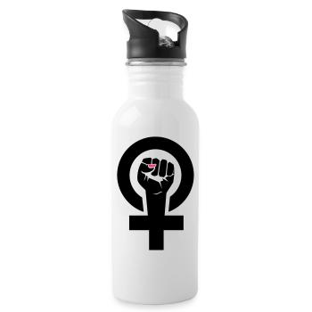 feministin - Trinkflasche mit integriertem Trinkhalm - Weiß - Rechts