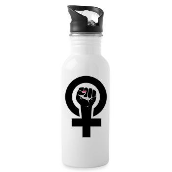 feministin - Trinkflasche mit integriertem Trinkhalm - Weiß - Rechts