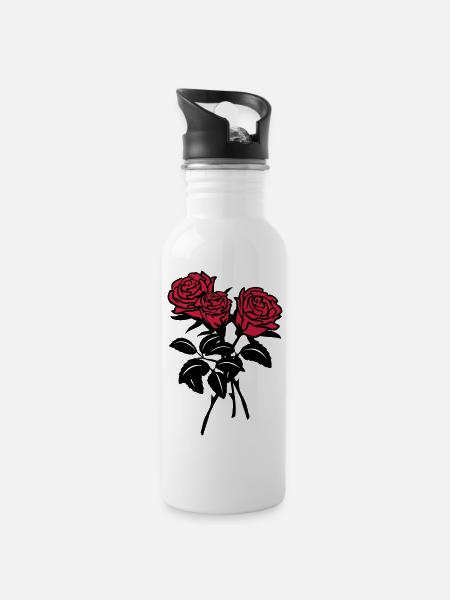 roses - Gourde avec paille intégrée - blanc