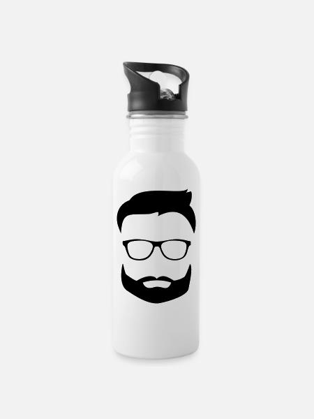 Beard glasses - Trinkflasche mit integriertem Trinkhalm - Weiß