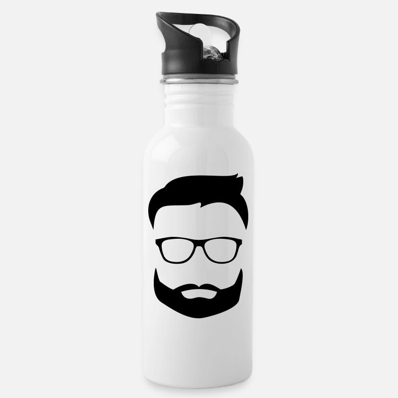 Beard glasses - Trinkflasche mit integriertem Trinkhalm - Weiß