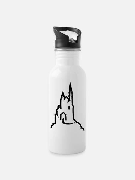 Castle - Water bottle with straw - white