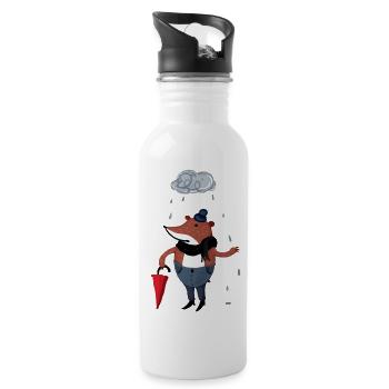 Mr Bär im Regen - Trinkflasche mit integriertem Trinkhalm - Weiß - Rechts