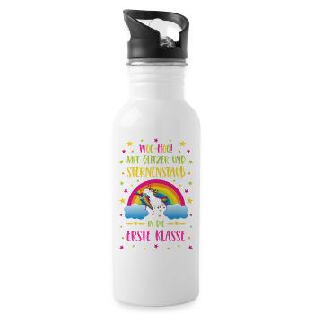 Einhorn Glitzer und Sternenstaub in Erste Klasse - Trinkflasche mit integriertem Trinkhalm - Weiß - Rechts