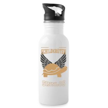 Schildkröte Leben sinnlos - Geschenk - Trinkflasche mit integriertem Trinkhalm - Weiß - Rechts