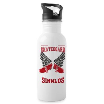 Skateboard broken Leben sinnlos Geschenk - Trinkflasche mit integriertem Trinkhalm - Weiß - Rechts