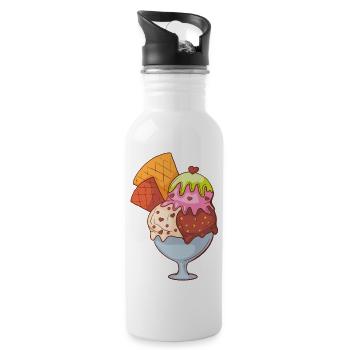 Ice cream ice cream ice cream ice cream ball ice cream sundae - Water bottle with straw - white - Right