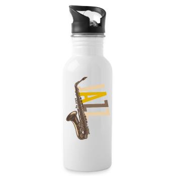 Jazz Saxophon - Trinkflasche mit integriertem Trinkhalm - Weiß - Rechts