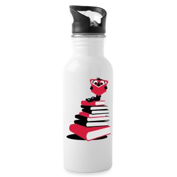 A bookworm reading - Water bottle with straw - white - Right