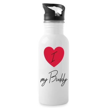 I LOVE MY BUDDY - Trinkflasche mit integriertem Trinkhalm - Weiß - Rechts