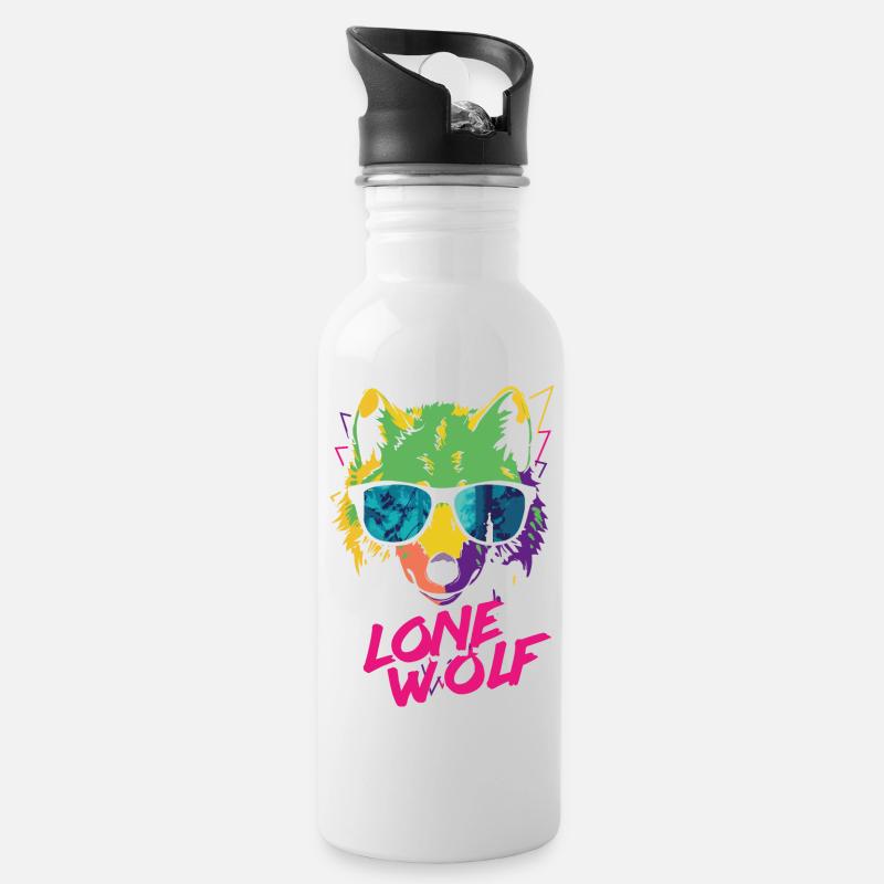 Lone Wolf - Einsamer Wolf - Water bottle with straw - white