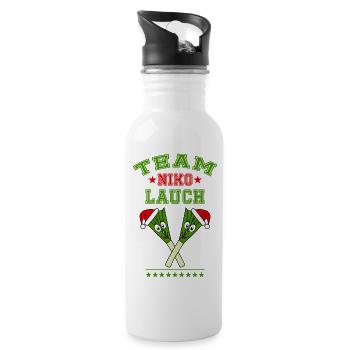 Team Nikolauch Lauch Nikolaus Weihnachten Logo grü - Trinkflasche mit integriertem Trinkhalm - Weiß - Rechts