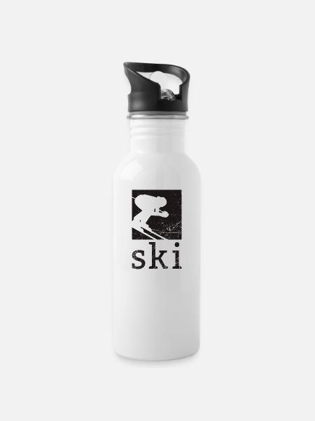Ski - Trinkflasche mit integriertem Trinkhalm - Weiß
