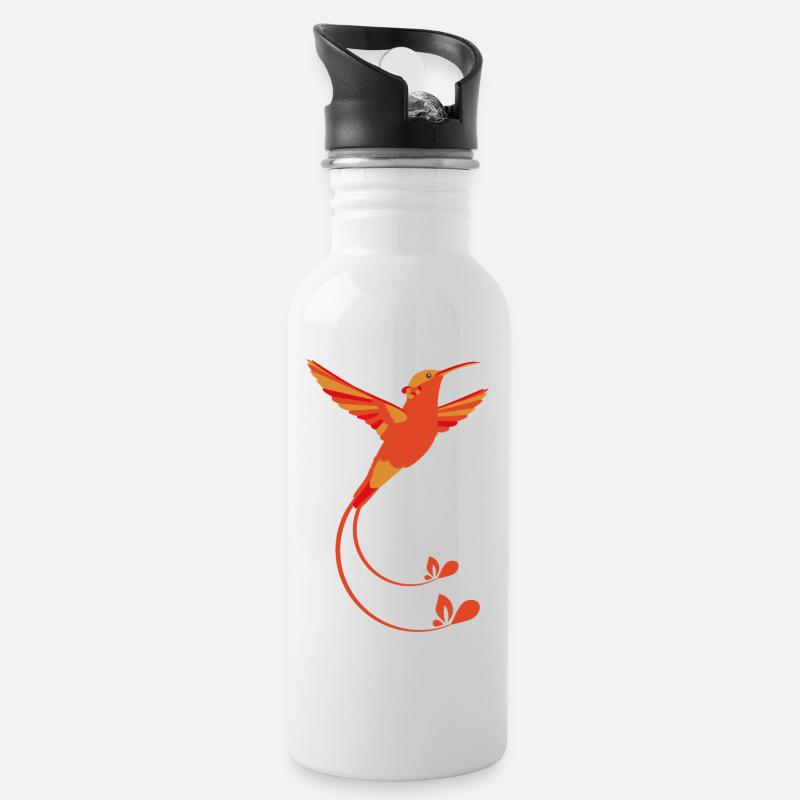 Feuer Farben Kolibri - Trinkflasche mit integriertem Trinkhalm - Weiß