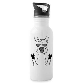 Celebratory alpaca with sunglasses, gift idea - Water bottle with straw - white - Right