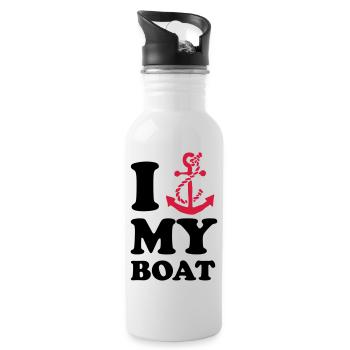 I love my boat - Trinkflasche mit integriertem Trinkhalm - Weiß - Rechts